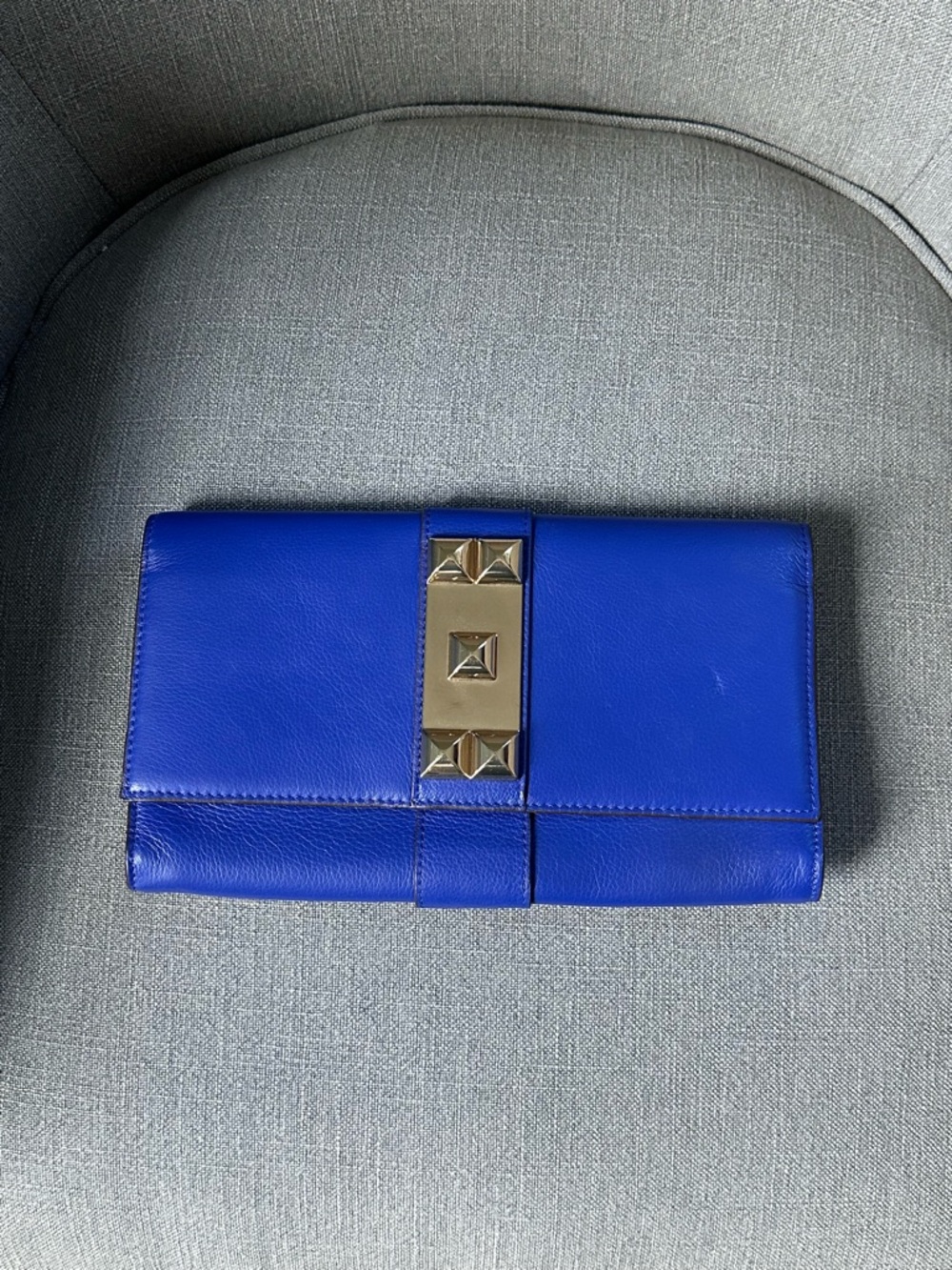 Blue Leather Clutch with Gold Stud Detail